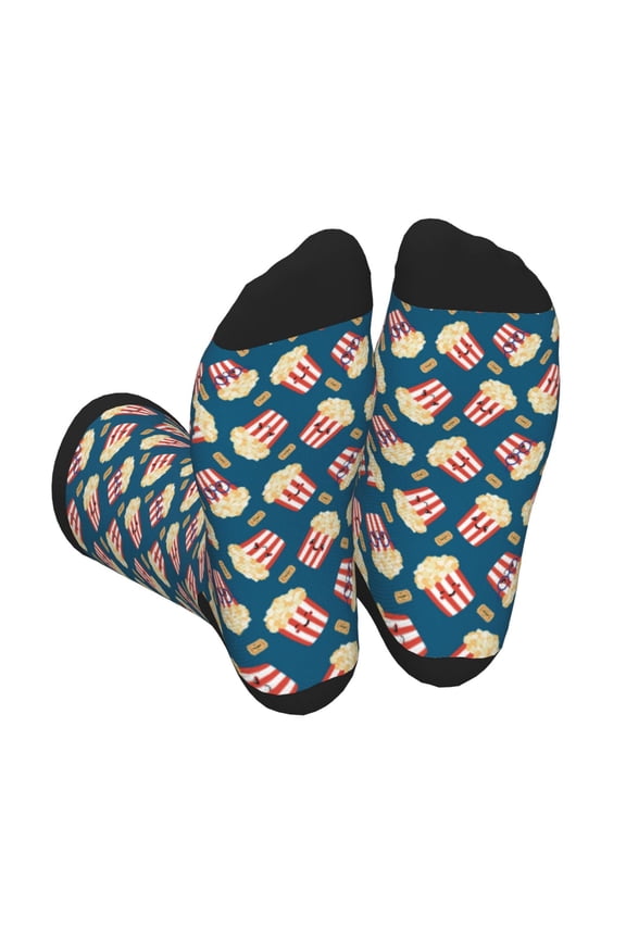 Popcorn With Glasses Print Crew Socks for Men and Women, Men's Soft Moisture-wicking Sock