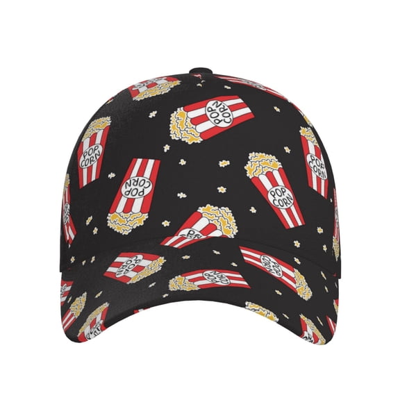 Xecao Popcorn for Baseball Cap: Unisex, crafted from classic polyester twill fabric, featuring a soft unconstructed design