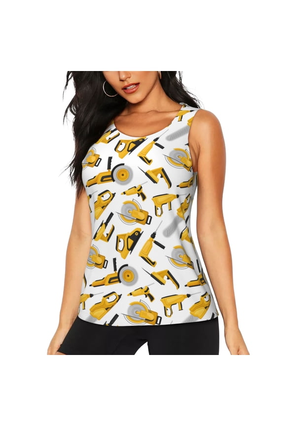 Power Tools Print Women's Scoop Neck, Loose-Fit Workout Tank Tops for the Gym-Small