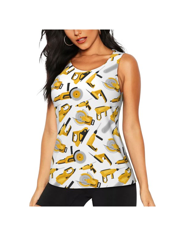 Power Tools Print Women's Scoop Neck, Loose-Fit Workout Tank Tops for the Gym-Small