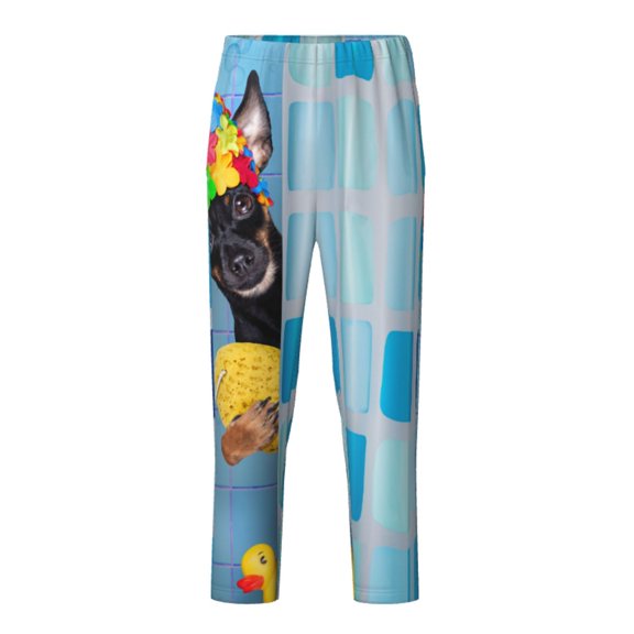 Xecao Prague Ratter Dog in Bathtub Print Teenagers' Pajama Pants Long Sleep Pants Soft Elastic Waist Pajama Bottoms Elastic waist with 2 Pockets 5-16 Years-Medium