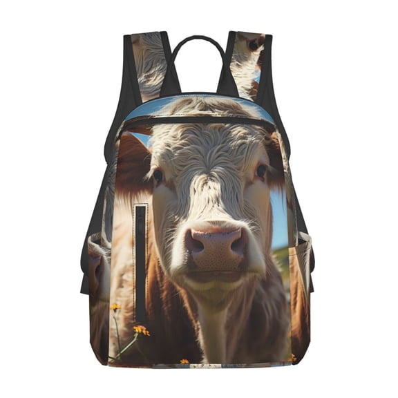 Xecao Prairie Flower Cow print Backpack For women men Aesthetic Lightweight Travel Daypack Simple Cute Backpack For Bookbag