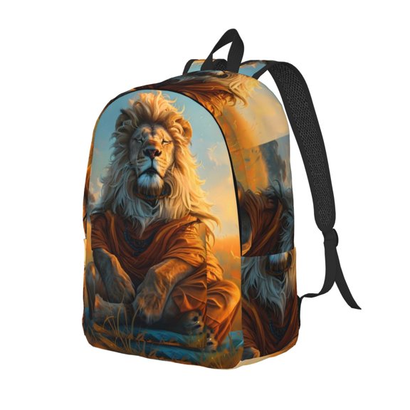 Xecao Prairie Meditating Lion Canvas College Laptop Backpack, a durable rucksack designed for both men and women, ideal for travel, school, and daily use-Medium
