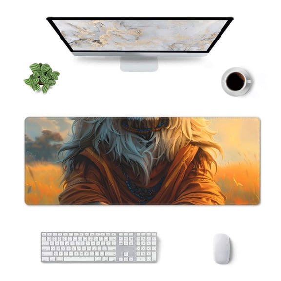 Xecao Prairie Meditating Lion for Mouse Pad - Waterproof Extended Contour Mouse Mat, Large Gaming Mousepad Laptop Keyboard Mat with Non-Slip Rubber Base