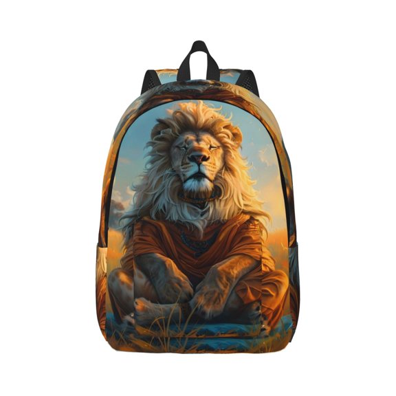 Xecao Prairie Meditating Lion for Canvas College Laptop Backpack, Durable Rucksack Travel Notebook Bag School Backpack Book Bag for Men Women