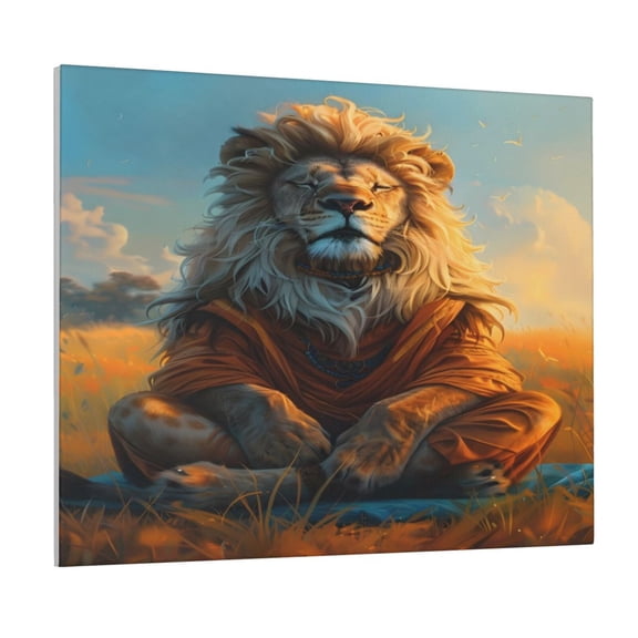 Xecao Prairie Meditating Lion for Waterproof Framed Canvas Art - Modern Home Decor with Real Wood Frame for Gifting and Interior Design,Horizontal