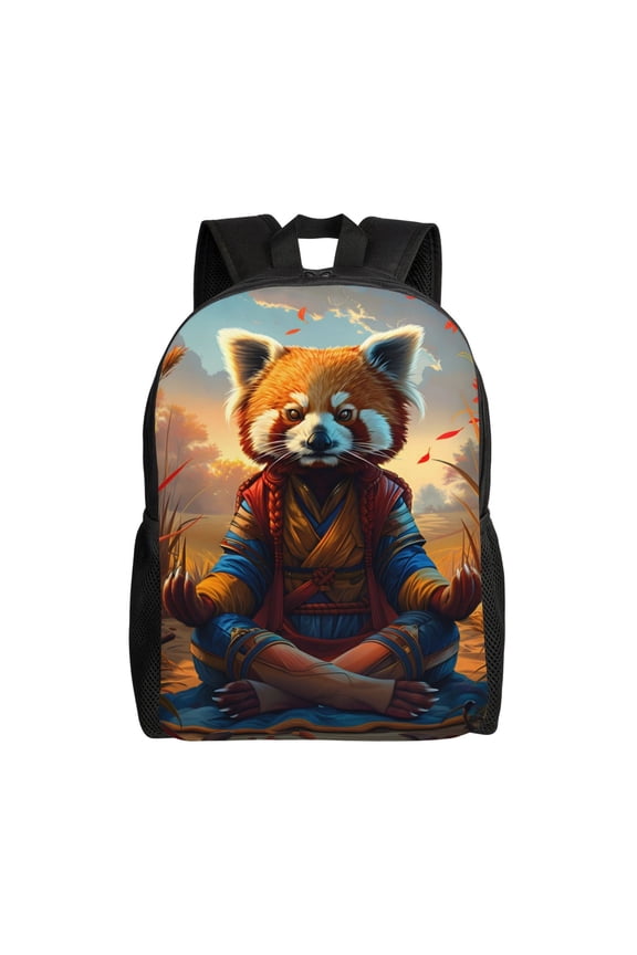 Prairie Meditating Raccoon Print School Backpack with Laptop Compartment Small Travel Laptop Backpack for Women Men Waterproof College Backpack Simple School Bag