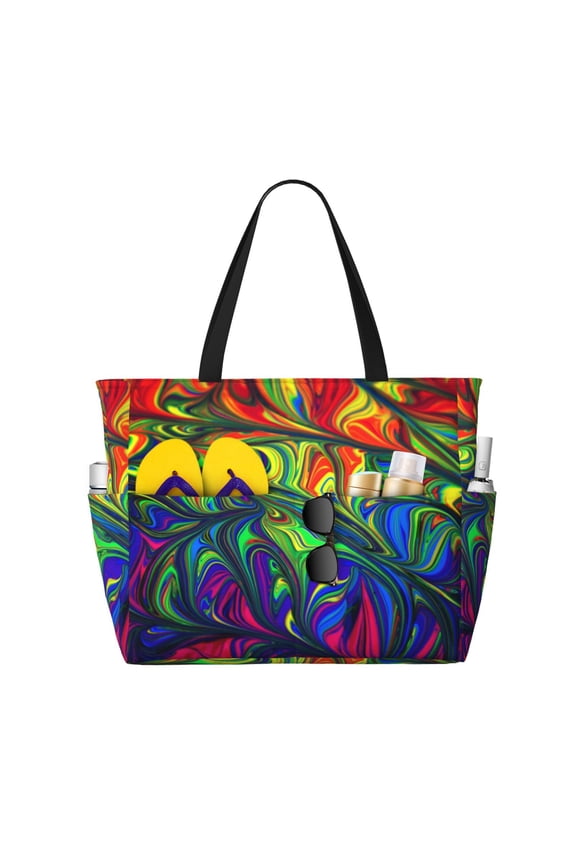 Pride Rainbow for versatile beach bag for women includes zipper pockets and waterproof material, ideal for vacations and adventures.