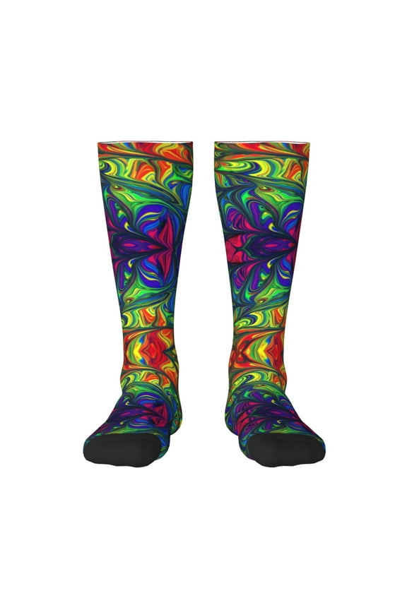 Pride Rainbow print thigh-high socks, crafted for both men and women with a stretchy, high-opaque design perfect for daily wear