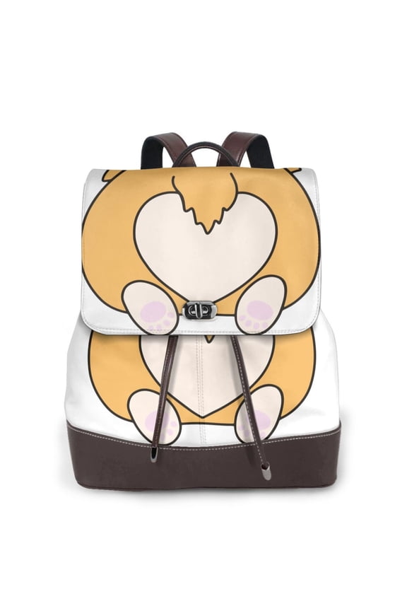 Prince Corgi Dog Print Large Backpack Soft Leather for Women Travel with Compartment, Adjustable Convertible Strap