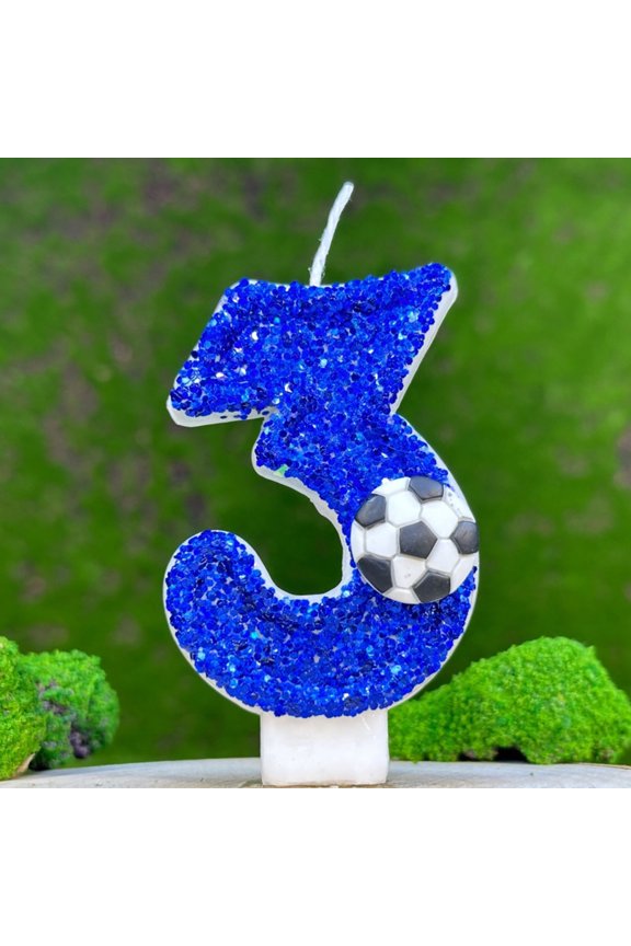 Soccer Birthday Candle Number 9, Blue Glitter Soccer Ball Cake Topper Candle for Soccer Party Cupcake Decorations Birthday Anniversary Celebration