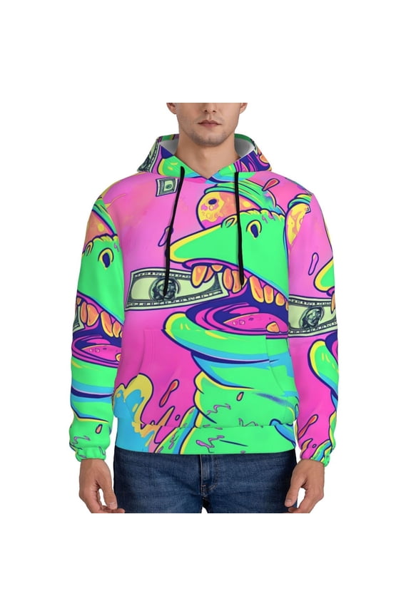 Psychedelic Cartoon Frog Pattern Men's Adult Pullover Hoodie,Hooded Sweatshirt-Small