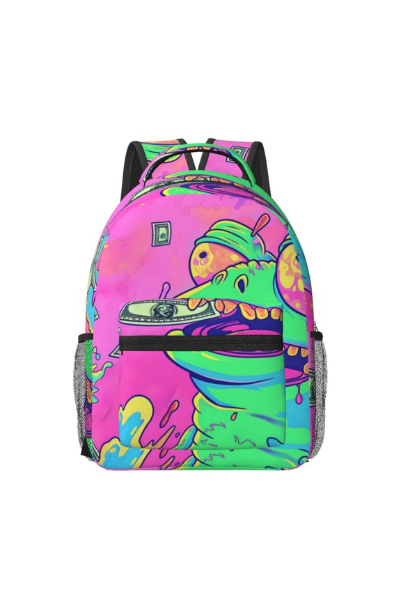 Psychedelic Cartoon Frog Print Casual Backpack: A Computer Backpack Ideal for Men and Women, Perfect for College, School, or Daily Travels-One Size