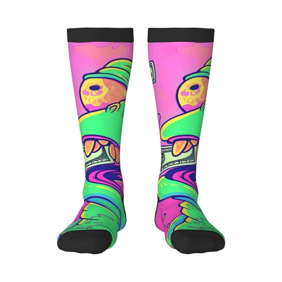 Xecao Psychedelic Cartoon Frog Print Compression Socks for Both Men And Women for Running, Travel, Flight, Nurse