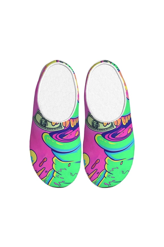 Psychedelic Cartoon Frog Print Cotton Slippers Fuzzy Warm Cozy Slippers Non Slip House Slippers For Indoor Outdoor Cotton Slippers House Slippers-11