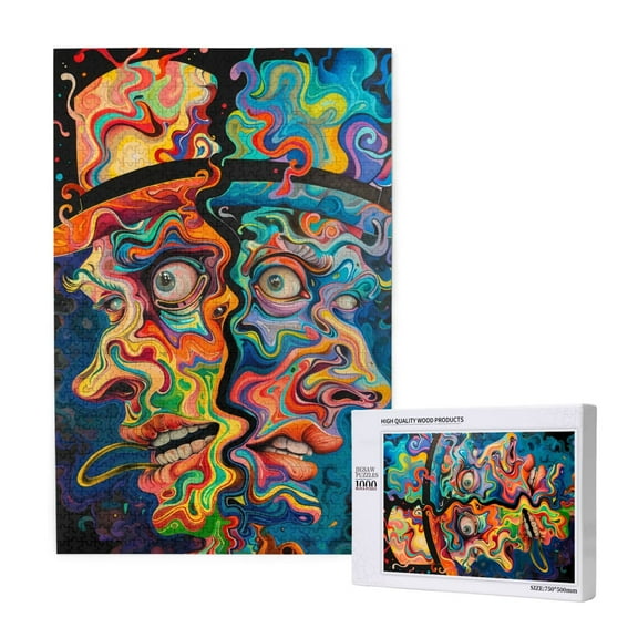 Xecao Psychedelic Faces Colorful Pattern 1000 Piece Puzzles , Jigsaw Puzzles for Adults