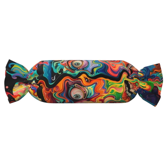 Xecao Psychedelic Faces Colorful Print+Candy-Inspired Plush Pillow for Men Women Suitable for Beds, Sofas, Game Rooms Drawstring Closure