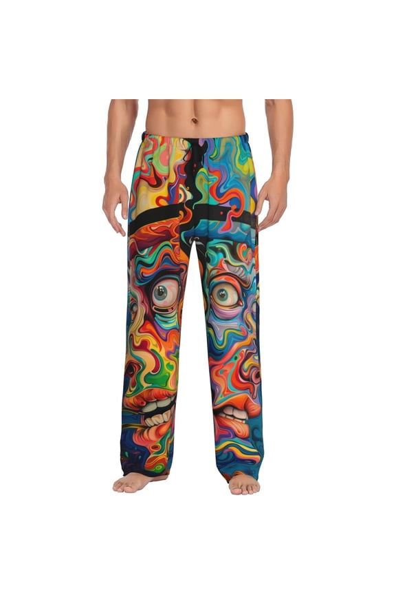 Psychedelic Faces Colorful Print Men's Straight Lounge Pajama Pants - The Ultimate in Comfortable Sleepwear-Small