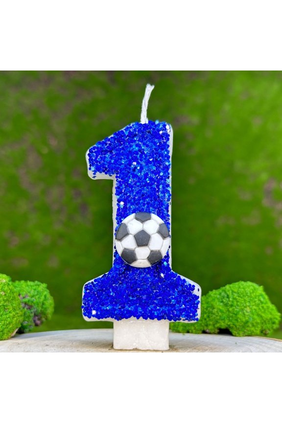 Soccer Birthday Candle Number 9, Blue Glitter Soccer Ball Cake Topper Candle for Soccer Party Cupcake Decorations Birthday Anniversary Celebration