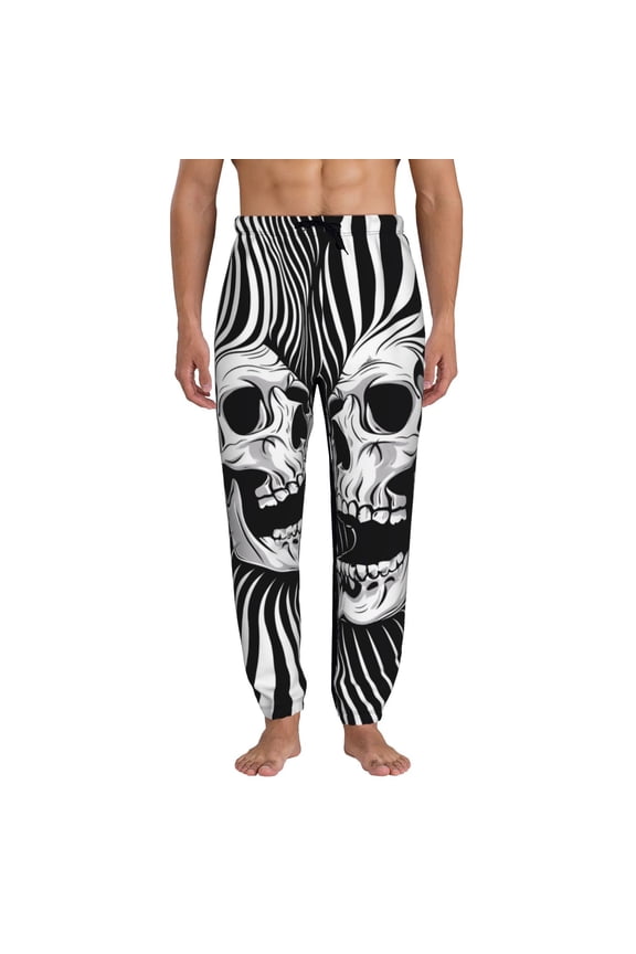 Psychedelic Skull Illusion Art Print Active Tech Joggers for Men, Mens Sweatpants Lounge Pants with Pockets-X-Large