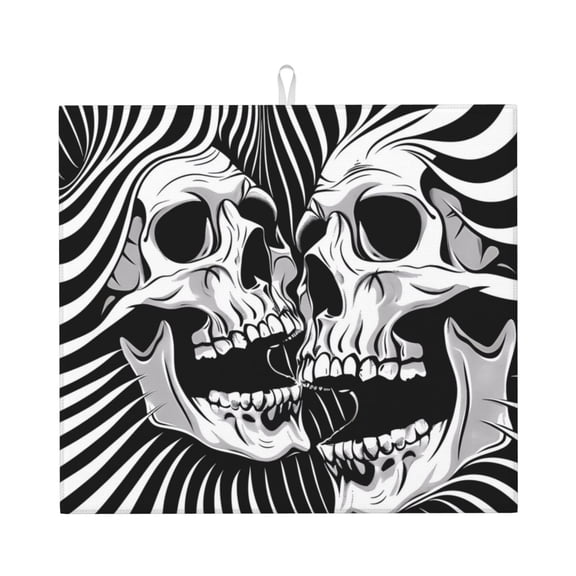 Xecao Psychedelic Skull Illusion Art Print Dish Drying Mat for Kitchen Counter,Absorbent Coffee Bar Mat, Dish Drainer Rack Mats,Dining Room Decoration