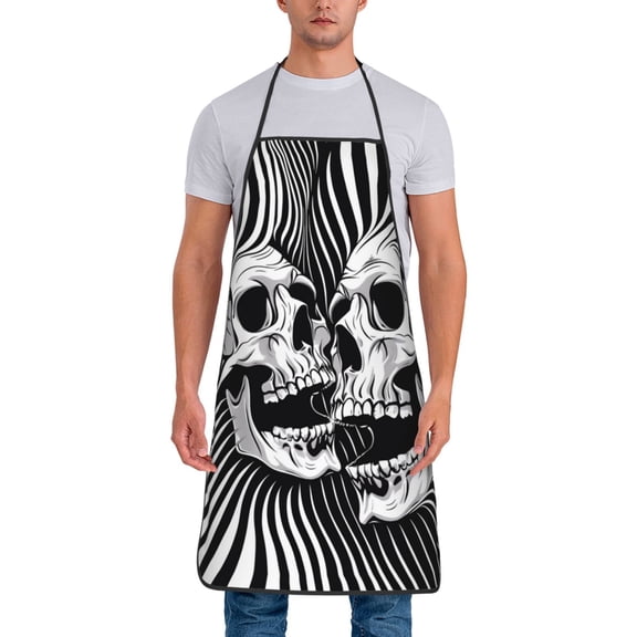 Xecao Psychedelic Skull Illusion Art Print Funny BBQ Chef Aprons for Men Women,Adjustable Kitchen Cooking Aprons with Pocket Waterproof Oil Proof No Pilling Fading