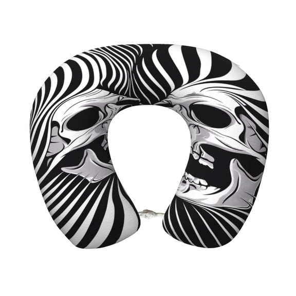 Xecao Psychedelic Skull Illusion Art Print Memory Foam Cervical Neck Pillow Versatile U-Shaped Pillows for Home,Office,Camping,Travelling,Soft Washable Cover