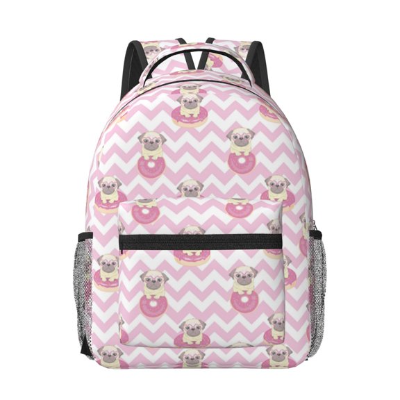 Xecao Pug And Donut Print Casual Backpack: A Computer Backpack Ideal for Men and Women, Perfect for College, School, or Daily Travels-One Size
