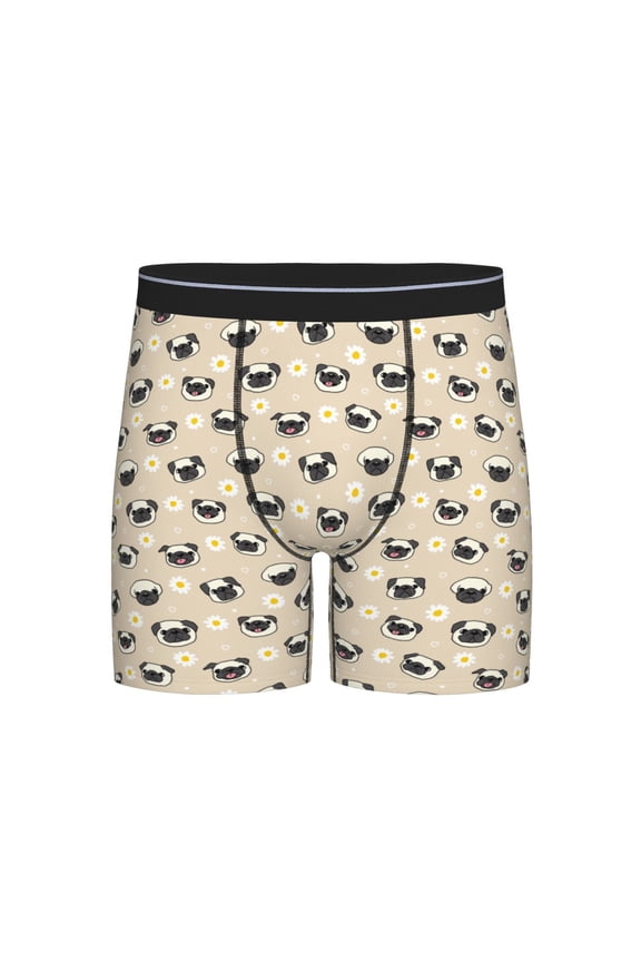 Pug Dog Face Print Boxer Briefs for Men's Stretch Moisture-Wicking Underwear, Mid-Rise Classics breathable fabric