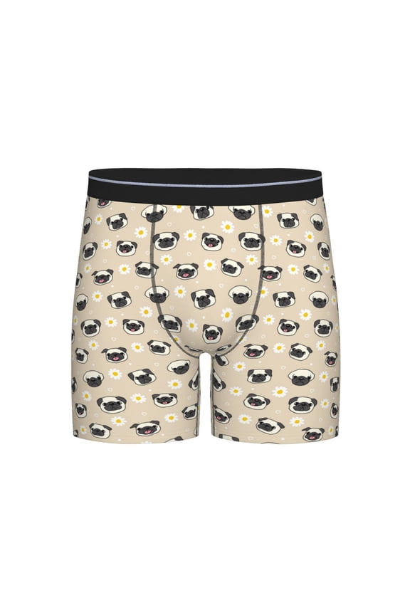 Pug Dog Face Print Boxer Briefs for Men's Stretch Moisture-Wicking Underwear, Mid-Rise Classics breathable fabric