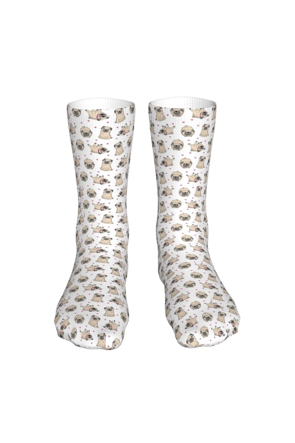 Pugs Print Fashion No Heel Casual Crew Socks Cushioned Breathable for Men Women - Moisture wicking,Not easy to fade Suitable for daily