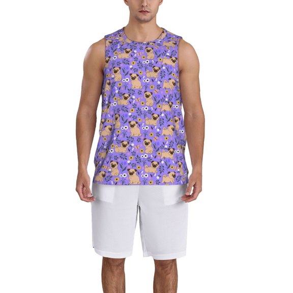 Xecao Pugs and Flowers print basketball shirt for both men and women, a unisex basketball jersey perfect for theme parties-Large
