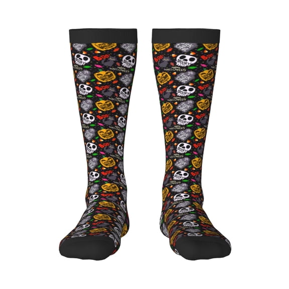 Xecao Pumpkin And Flying Bat Print Compression Socks for Both Men And Women for Running, Travel, Flight, Nurse