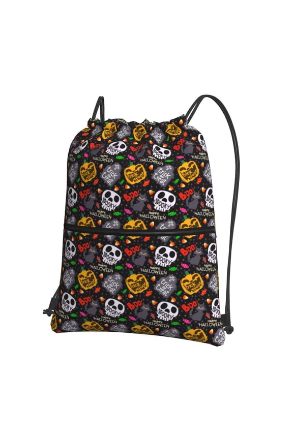 Pumpkin And Flying Bat for Drawstring Bags,Pull String Backpack Bags,String Bag Sackpack