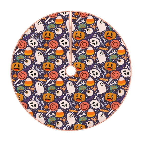 Xecao Pumpkin And Flying Bat1 Pattern Christmas Tree Skirt Round Xmas Tree Mat Base Cover for Holiday Home Decorations-48"