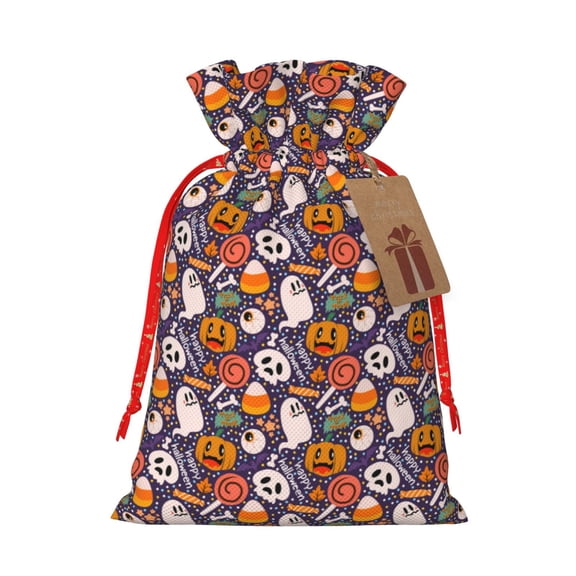 Xecao Pumpkin And Flying Bat1 Print Burlap Gift Bags with Drawstring and Gift Tags, Gift Bags, Burlap Bags, Jute Bags for Party, Christmas, DIY Craft Bags-Small