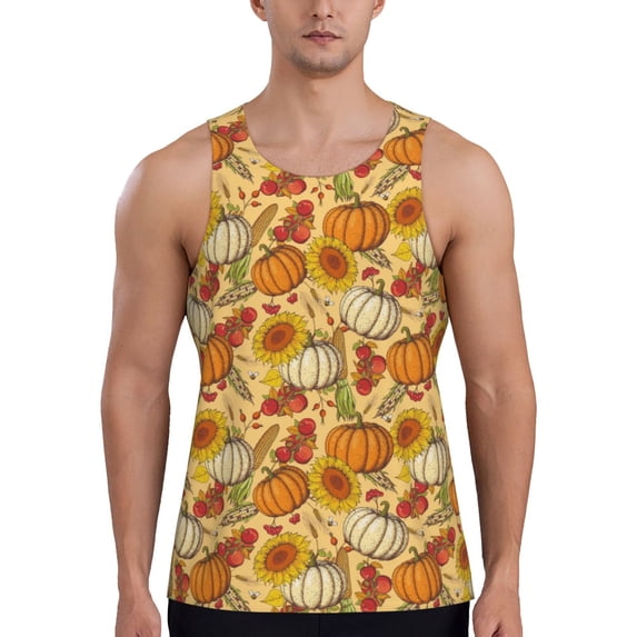 Xecao Pumpkin And Sunflower Men's Tank Top Workout Quick Dry Sleeveless Gym Jogging Muscle Shirts Summer Swim Beach Tops