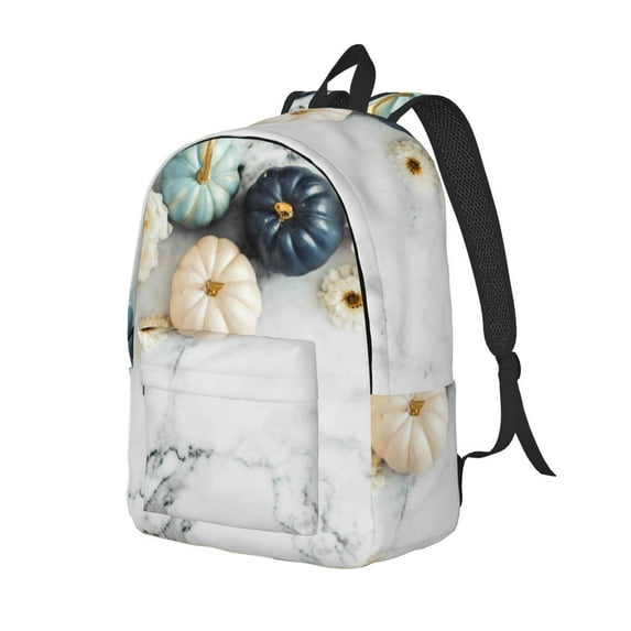 Xecao Pumpkin And White Marble Canvas College Laptop Backpack, a durable rucksack designed for both men and women, ideal for travel, school, and daily use-Small