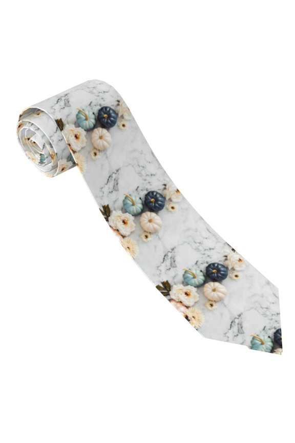Pumpkin And White Marble Print Tie For Men Necktie Woven Jacquard Neck Ties,Classic Men's Tie