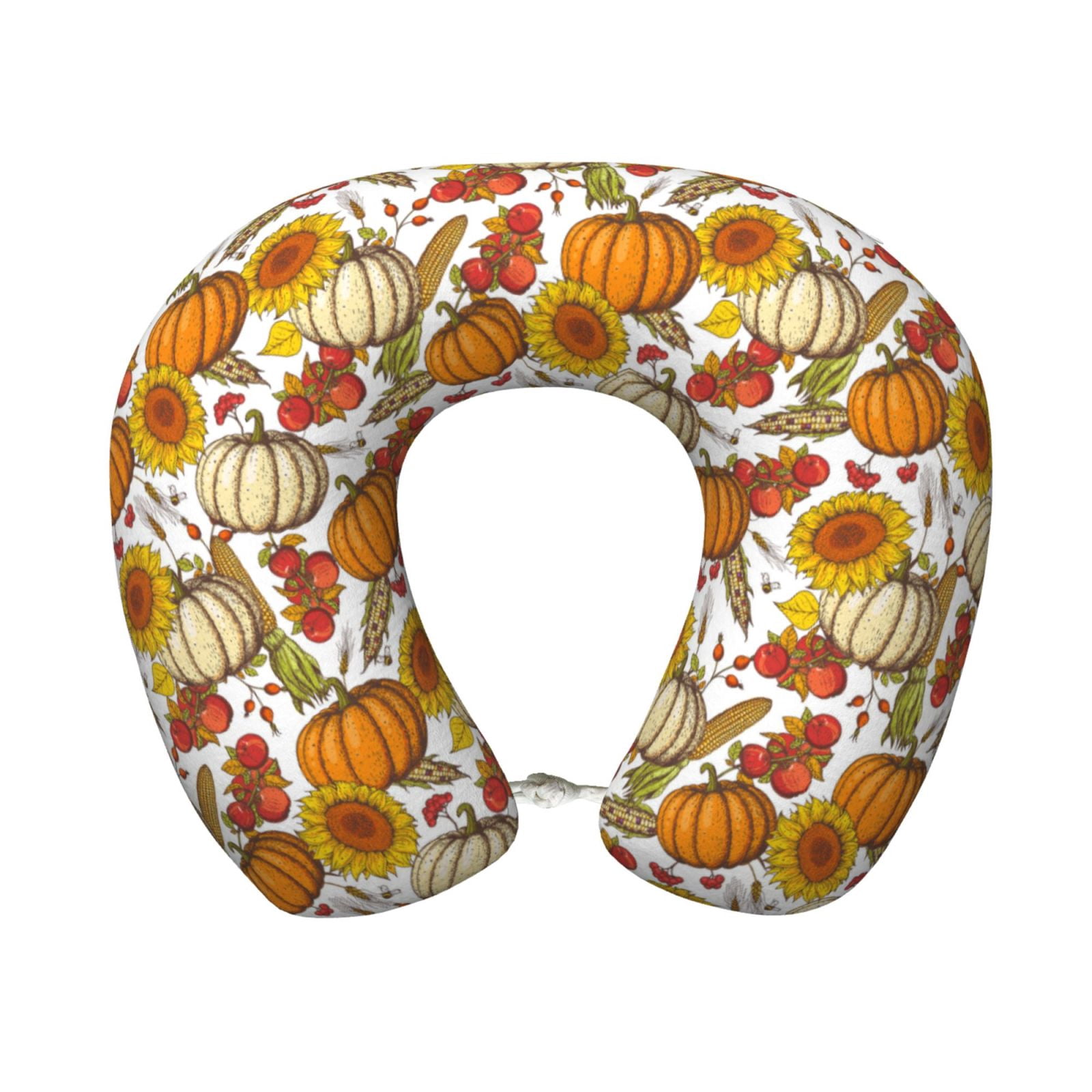 Xecao Pumpkin Corn Daisy Print Memory Foam Cervical Neck Pillow Versatile U-Shaped Pillows for Home,Office,Camping,Travelling,Soft Washable Cover