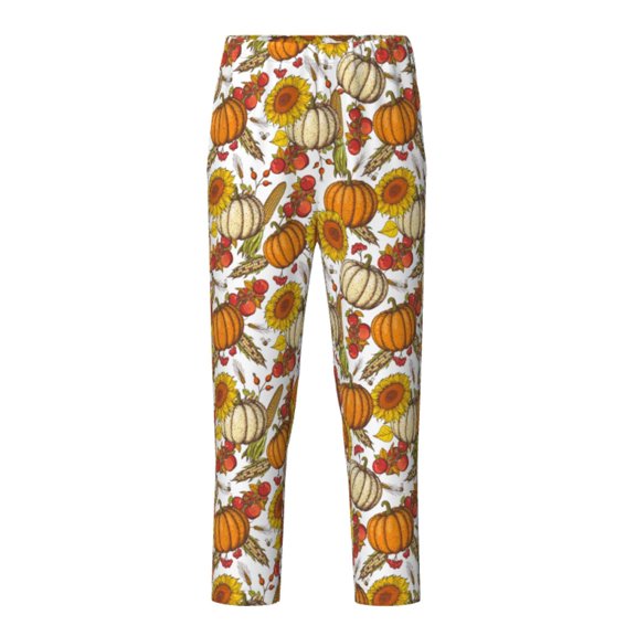 Xecao Pumpkin Corn Daisy Print Teenagers' Pajama Pants Long Sleep Pants Soft Elastic Waist Pajama Bottoms Elastic waist with 2 Pockets 5-16 Years-Small