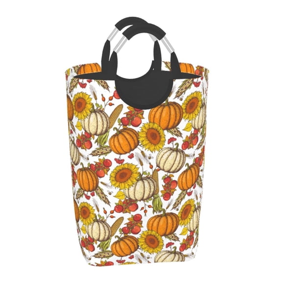 Xecao Pumpkin Corn Daisy for Laundry Basket,Collapsible Large Laundry Hamper,Wash Bag for Laundry Room, Rolling Laundry Basket with Handles
