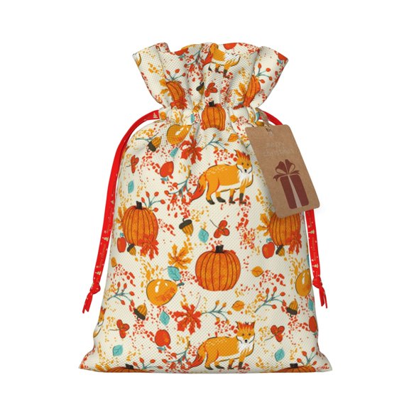 Xecao Pumpkin Fall Pears Print Burlap Gift Bags with Drawstring and Gift Tags, Gift Bags, Burlap Bags, Jute Bags for Party, Christmas, DIY Craft Bags-Small