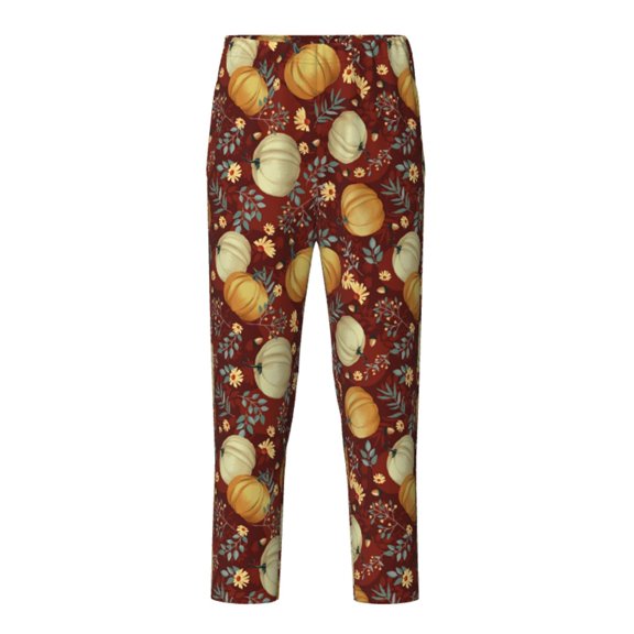Xecao Pumpkin Leaf Daisy Print Teenagers' Pajama Pants Long Sleep Pants Soft Elastic Waist Pajama Bottoms Elastic waist with 2 Pockets 5-16 Years-Small