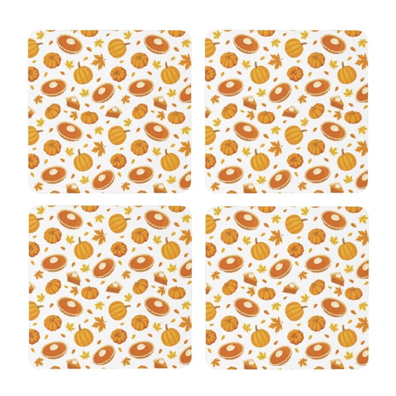 Xecao Pumpkin Maple Leaves for MDF Cork Coaster 4 Pcs,Drink Coasters,Suit for House Warming Gifts New Home ,Coffee Table Decor-Square