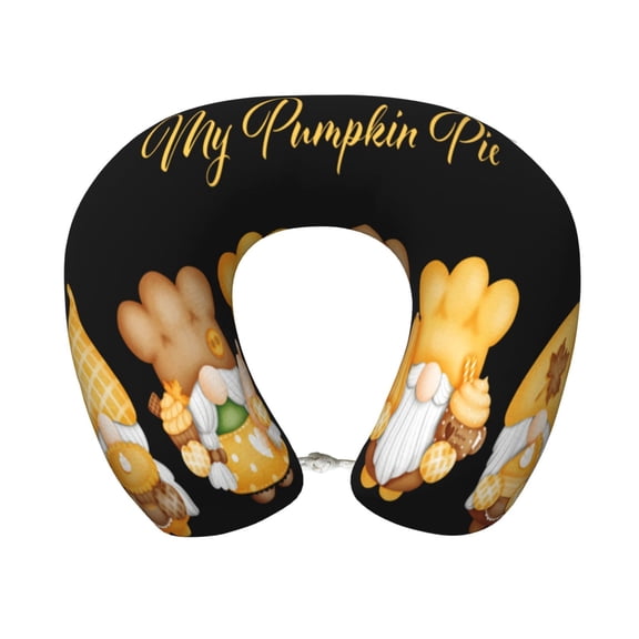 Xecao Pumpkin Pie Gnome Print Memory Foam Cervical Neck Pillow Versatile U-Shaped Pillows for Home,Office,Camping,Travelling,Soft Washable Cover
