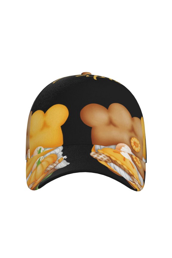 Pumpkin Pie Gnome for Baseball Cap: Unisex, crafted from classic polyester twill fabric, featuring a soft unconstructed design
