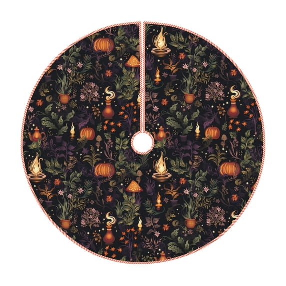 Xecao Pumpkin Plant Garden Pattern Christmas Tree Skirt Round Xmas Tree Mat Base Cover for Holiday Home Decorations-30"