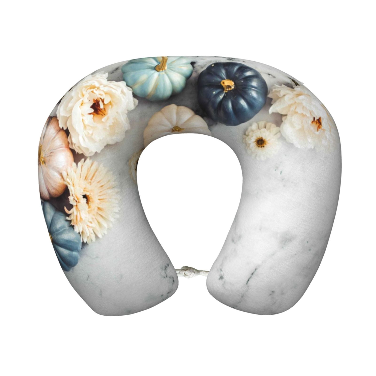 Xecao Pumpkin And White Marble Print Memory Foam Cervical Neck Pillow Versatile U-Shaped Pillows for Home,Office,Camping,Travelling,Soft Washable Cover