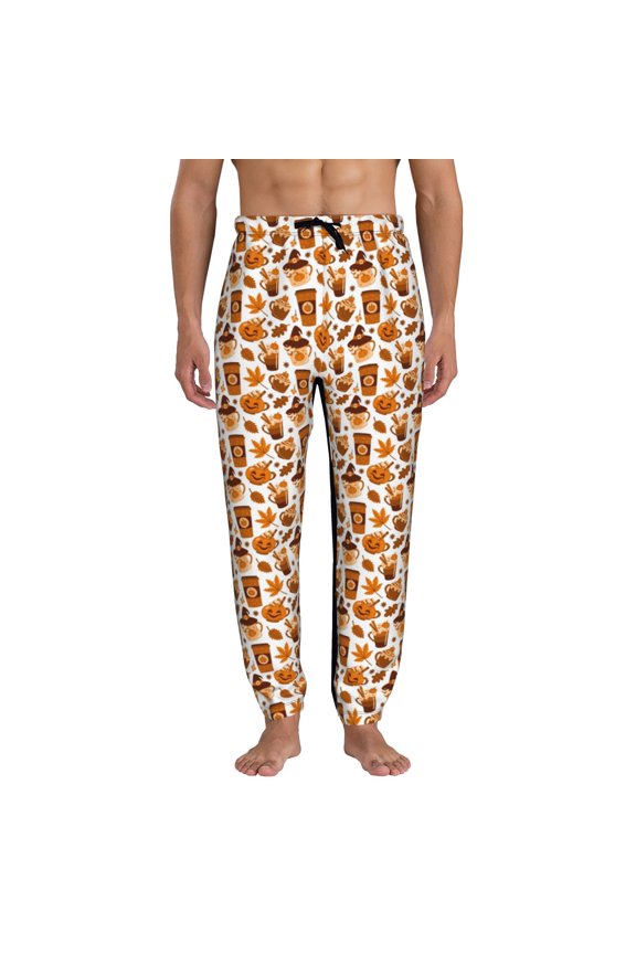 Pumpkin Witch Hat Coffee Print Active Tech Joggers for Men, Mens Sweatpants Lounge Pants with Pockets-XX-Large